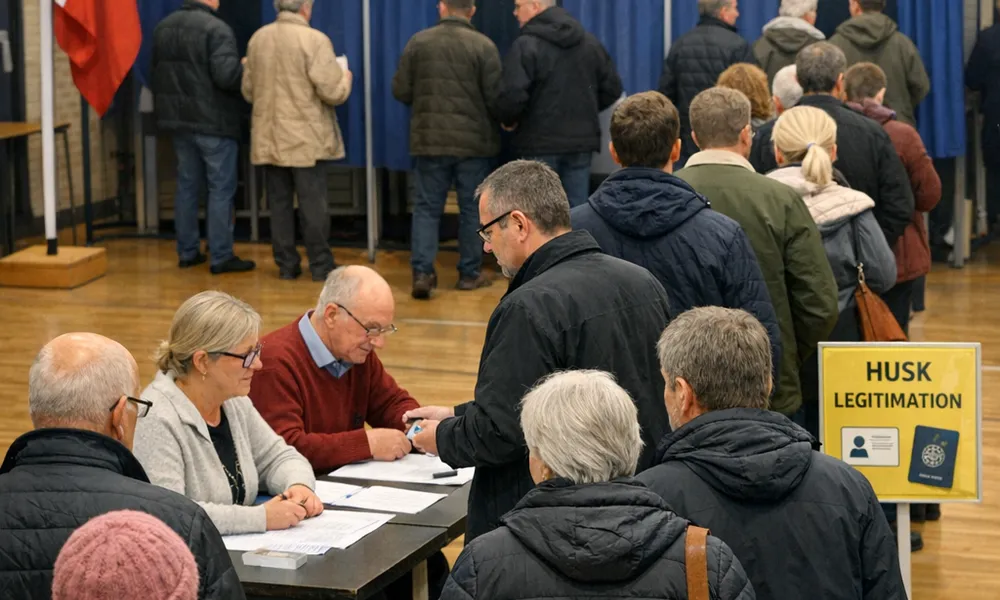 AI-genereret billede fra et afstemningssted til kommunalvalget 2025.